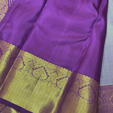 Lavenderish Blue with Purple Buttas with Long & Short Borders Handwoven Pure Jari Kanjivaram Silk Saree Beauty