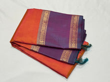 Orange with Lavendar Buttas with Simhayazhi Pallu Handwoven Pure Jari Kanjivaram Silk Saree Beauty with Rettapet Borders