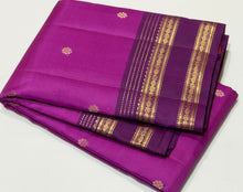 Sahana- Gorgeous Pink with Purple Buttas Handwoven Pure Kanjivaram Silk with rettapet borders rich pallu and contrast woven blouse