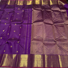 Vintage Recreation- Deep Magenta with Gold Handwoven Pure Jari Oosi Checks with mayil chakram buttas woven body with rich borders gorgeous pallu and self colored blouse