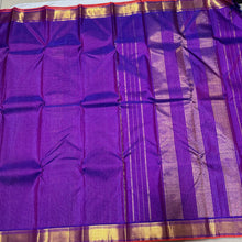 Vadamalli Purple with Gold with Orange Selvedges Kottadi Jari Checks Handwoven Pure Kanjivaram Silk Saree with rich borders pallu and self colored blouse with oosi lines