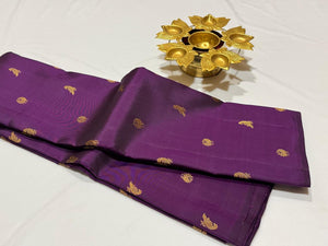 Deep Jamoon Purple Borderless with Bird Buttas Handwoven Pure Kanjivaram Silk Saree Beauty