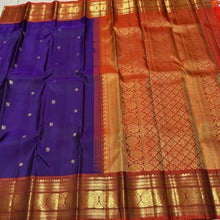 Sahana- Gorgeous Deep Purple with Rust Buttas Handwoven Pure Kanjivaram Silk with beautiful buttas woven body rich borders gorgeous pallu and contrast woven blouse