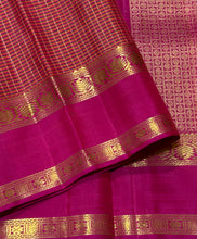 Sahana- Vintage Style Handwoven Pure 2g Jari Kanjivaram Silk in a beautiful Kasakasa Podikattam with Kottadi Jari Lines in beautiful mustard green pink shades with rich rettapet borders gorgeous pallu and contrast woven blouse