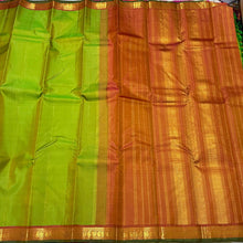 Parrot Green Orange Mustard Handwoven Pure Kanchipuram Silk Saree