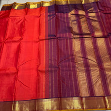 Stunning Bright Orange with Brown Handwoven Pure Jari Kanjivaram Silk Saree with rich bawanchi borders with mustard selvedges contrast pallu and blouse