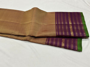 Beige with Deep Wine Handwoven Pure Light Weight Kanjivaram Silk