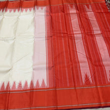 Saraswati- Offwhite with Orange Temple Bordered Handwoven Pure Zariless Korvai Kanjivaram Silk with beautiful orange borders rich seer pallu and contrast orange blouse