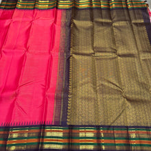 Vaibhogam -Strikingly beautiful Candy Pink with Dark Beetlenut Purple Vairaoosi Korvai with Varisaipet Borders Handwoven Pure Jari Kanjivaram Silk Saree with rich meenakari varisaipet borders beautiful pallu and contrast woven blouse