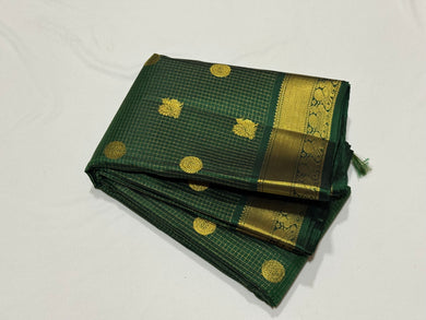 A Deep Emerald Green with Gold Vairaoosi with Buttas Handwoven Pure Jari Kanjivaram Silk Saree with rich borders pallu and self colored blouse beauty