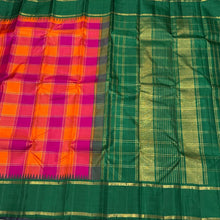 Palum Pazhamum Multicolored Checks with Green Handwoven Pure Jari Korvai Kanjivaram Silk Saree