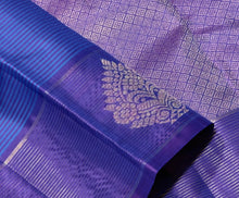 Sahana- Gorgeous Royal Blue with Purple Handwoven Pure Jari Kanjivaram Silk with beautiful striped body with jari oosi striped buttas woven borders rich beautiful pallu and contrast woven blouse