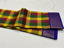 Vintage Style Handwoven Korvai Pure Jari Kanjivaram Silk Saree in Palum Pazhamum Checks with Araimadam borders rich pallu and contrast woven blouse