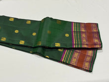 Bottle Green with Deep Wine Buttas Handwoven Pure Jari Kanjivaram Silk Saree with Varisaipet Borders Beauty