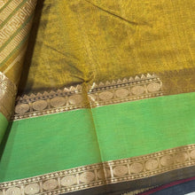 Bronze Gold with Parrot Green Lakshadeepam Motifs Handwoven Premium Kanjivaram Silkcotton Saree Beauty