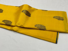 Bright Yellow with Peacock Blue Partly Pallu Handwoven Pure Jari Kanjivaram Silk Saree Meenakari buttas Beauty