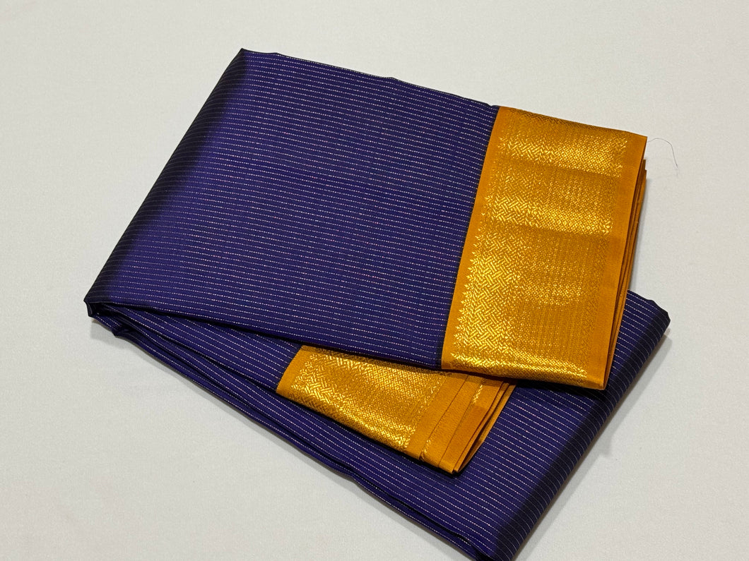 Deep Blue with Mustard Oosi Vanam Handwoven Pure Korvai Kanjivaram Silk Saree with rich borders pallu and contrast woven blouse beauty