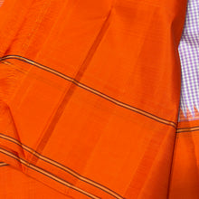 Sarasangi- Gorgeous Lavendar with Orange Handwoven Pure Jari Korvai Kanjivaram Silk with Kasakasa Podikattam woven body with temples woven borders rich jari woven seer pallu and contrast woven blouse