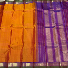 Mango Mustard Orange  with Violetish Purple Handwoven Pure Kanjivaram Silk Saree Spaced borders