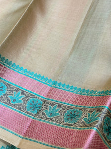 Gorgeous Creamish White With Buttas and Meenakari Borders Handwoven Pure Zariless Soft Kanjivaram Silk Saree Beauty