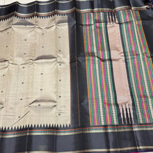 Stunning Grey with Black Buttas Korvai Handwoven Pure Zariless Kanjivaram Silk Saree Beauty with temple borders