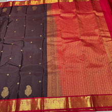 Coffee Brown with Red Buttas Korvai Handwoven Pure Kanjivaram Silk Saree with rich borders rich Pallu and contrast woven blouse beauty