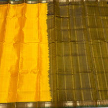 Yellow with Mehendi Green Handwoven Pure Kanjivaram Light Weight Silk Saree Beauty Striped body