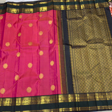 Tomato Pink with Bottle Green Black Buttas Korvai Handwoven Pure Jari Kanjivaram Silk Saree Beauty