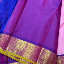 Nayaki- Beautiful Lotus Pink with Deep Purple Handwoven Pure Kanjivaram Silk with gorgeous honeycomb design woven borders with green jamudu with rich pallu and contrast woven blouse