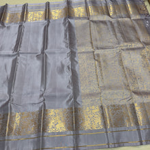 Sahana- Grey with Gold Handwoven Pure Kanjivaram Silk with Vanasingaram Woven Borders rich vanasingaram woven pallu and self colored blouse