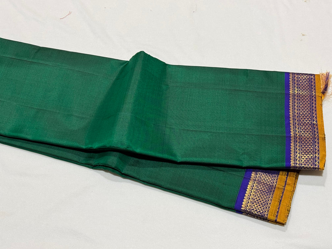 Emerald Green with Royal Blue Handwoven Pure Kanjivaram Silk Saree Beauty with Small Borders