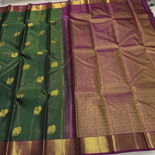 Sahana- Deep Forest Green with Dark Magenta Vairaoosi with Buttas Handwoven Pure Jari Kanjivaram Silk with beautiful Buttas gorgeous borders pallu and contrast woven blouse