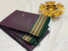 Dual tone green with purple with bottle green buttas and pichwai pallu Handwoven Pure Zariless Kanchipuram Silk Saree Beauty
