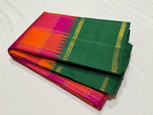 Palum Pazhamum Multicolored Checks with Green Handwoven Pure Jari Korvai Kanjivaram Silk Saree