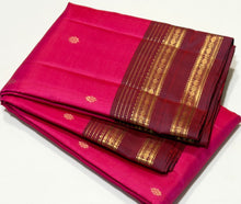 Sahana- Gorgeous Shocking Pink Purplish Brown Buttas Handwoven Pure Kanjivaram Silk with beautiful doublepet borders rich pallu and contrast blouse