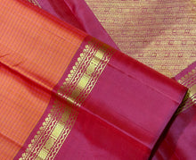 Sahana- Beautiful Orange with Maroon Shot Purple  Muthukattam Handwoven Pure Jari Kanjivaram Silk with beautiful body spaced borders rich pallu and contrast woven blouse
