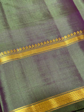 Dual tone pink grey with Green Striped Doublepet Handwoven Pure Light weight Kanjivaram Silk Saree Beauty