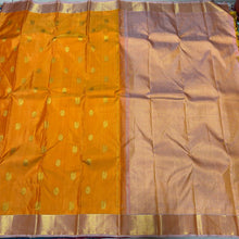 Orange with Lavender short Peach buttas with Araimadam Borders Handwoven Pure Jari Kanjivaram Silk Saree Beauty