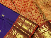 Sahana- Gorgeous Deep Purple with Rust Buttas Handwoven Pure Kanjivaram Silk with beautiful buttas woven body rich borders gorgeous pallu and contrast woven blouse