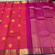 Sahana- Gorgeous Orange with Pink Handwoven Pure 2g Jari Kanjivaram Silk with kasakasa podikattam with buttas woven body with rich borders gorgeous pallu and contrast woven blouse