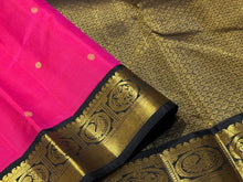 Tomato  Pink with Black Buttas Handwoven Pure Jari Korvai Kanjivaram Silk Saree Beauty