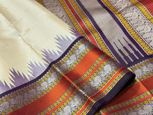 Ivory white with Deep Beetlenut Purple Korvai with Buttas Varisaipet Borders Handwoven Pure Zariless Kanjivaram Silk Saree Beauty
