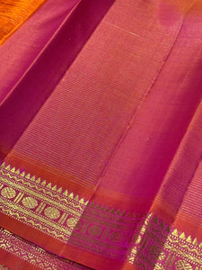 Pista Green with Orange Pink Korvai Handwoven Pure Jari Kanjivaram Silk Saree with Vairaoosi Body small 2.5 inch borders rich pallu beauty
