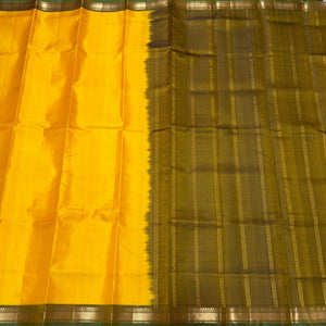 Yellow with Mehendi Green Handwoven Pure Kanjivaram Light Weight Silk Saree Beauty Striped body