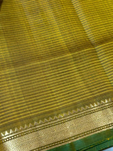 Yellow with Mehendi Green Handwoven Pure Kanjivaram Light Weight Silk Saree Beauty Striped body