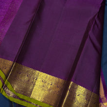 Sahana- Deep Sapphire Blue with Plum Purple Buttas Handwoven Pure Jari Kanjivaram Silk with gorgeous gandaberundas woven borders with green selvedges rich pallu and contrast woven blouse