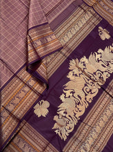Premium Vintage Weave- Light Brown with Deep Purplish Brown Muthukattam Handwoven Pure Zero Zari Kanchipuram Silk with Rettapet rich woven borders Sorgavasal Pallu and Contrast Blouse