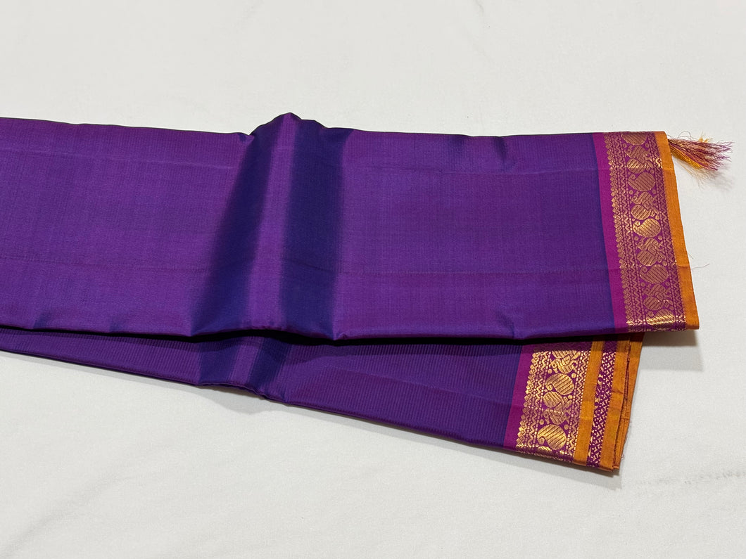 Beautiful Purple with Purplish Magenta Handwoven Pure Kanjivaram Silk Saree with classy borders seer pallu and contrast woven blouse
