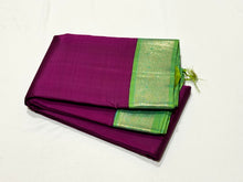 Purple with Dual tone Parrot Green Handwoven Pure Silver Jari Korvai Kanjivaram Silk Saree with rich borders pallu and contrast woven blouse beauty