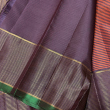 Sahana- Stunning Rust with Deep Brown Handwoven Pure Kanjivaram Silk with striped body border buttas rich pallu and contrast woven blouse